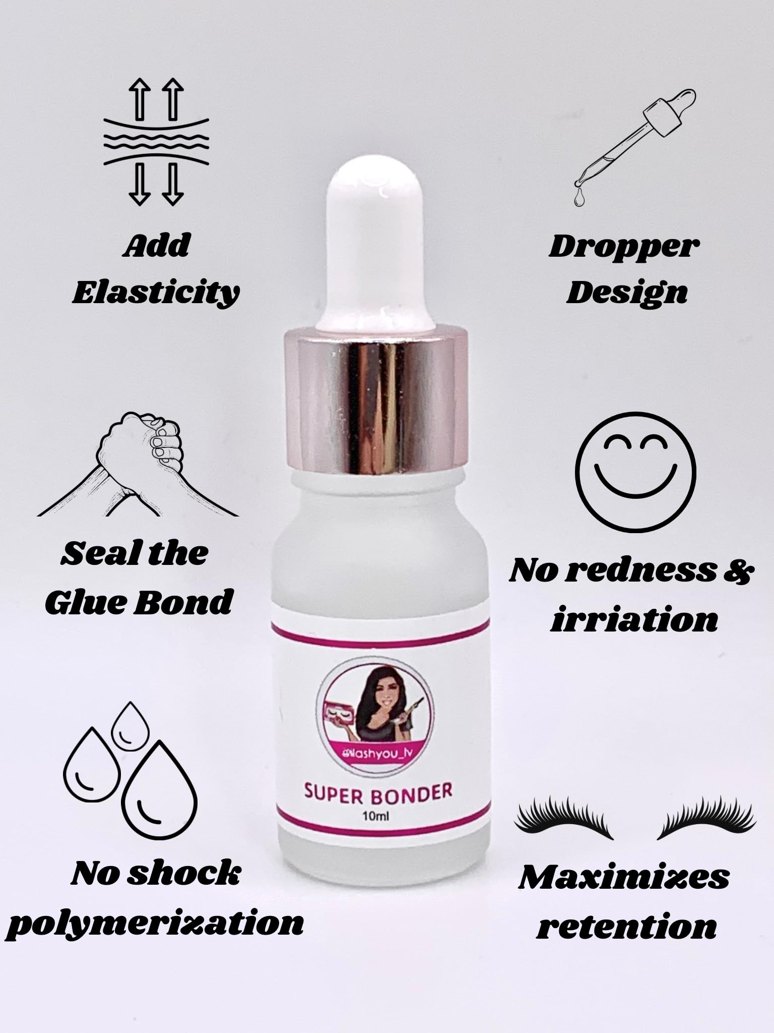 ilashyou_lv Super Lash Bonder for Eyelash Extensions. Glue Accelerator, Lash Sealant, Adhesive Companion, Reducing Glue Fumes and Extending Eyelash Retention Time. 10ml