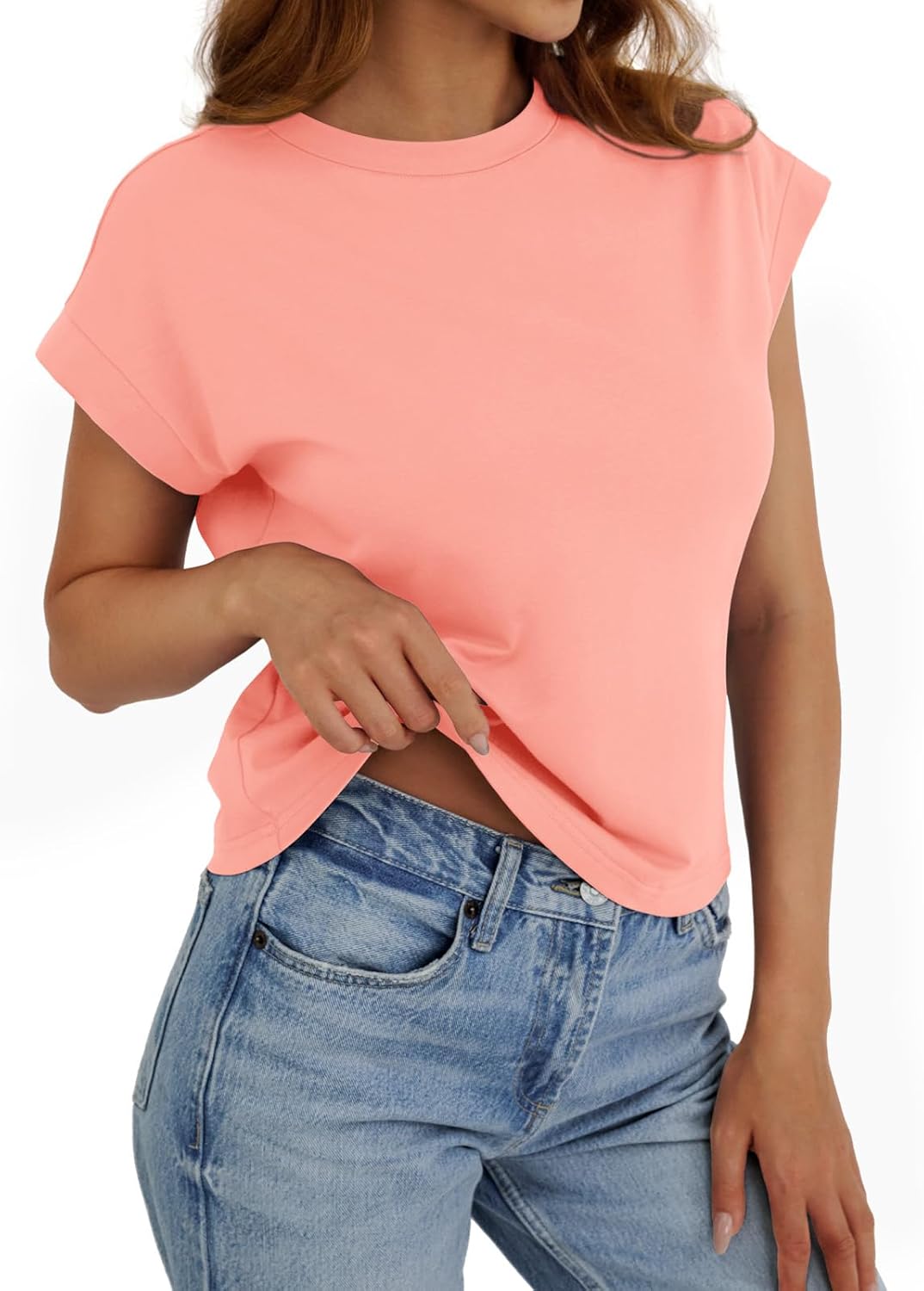 Womens Crop Tops Cap Sleeve T Shirts Cotton Crewneck Loose Fit Trendy Short Sleeve Tops for Women 2026 - Image 3