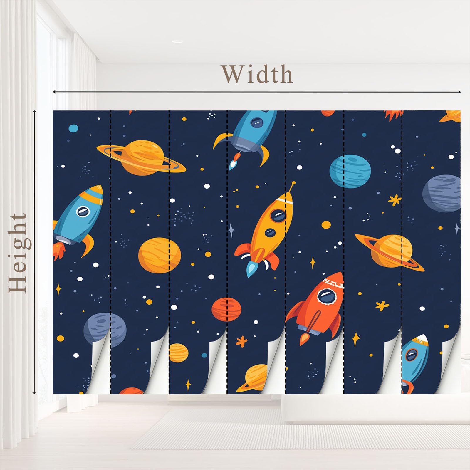 Générique Tapeta z kreskówek przestrzeń zabawa panoramiczna tapeta 350 x 256 cm do salonu dekoracja pokoju dziecięcego rakieta planeta
