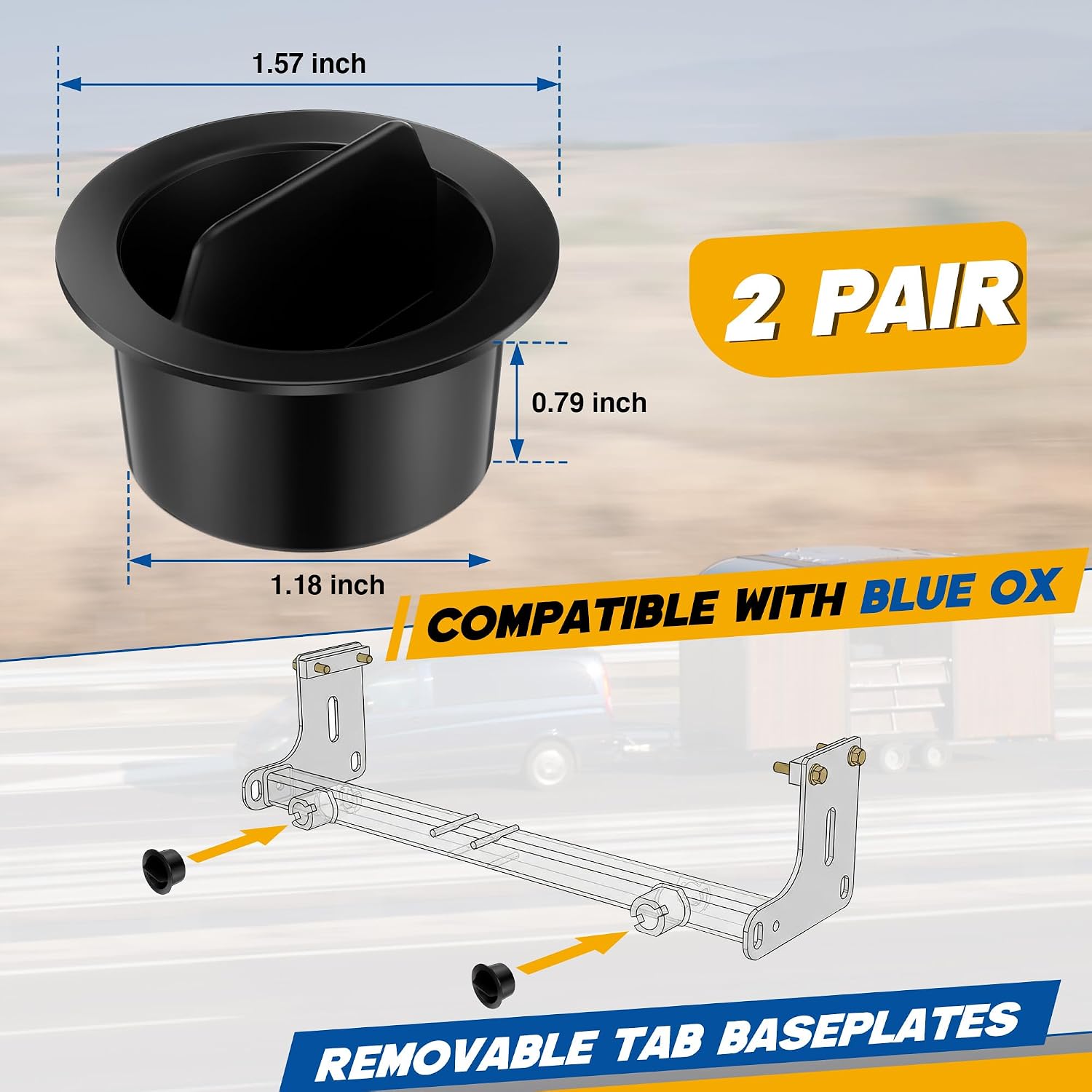 Baseplate Attachment Tab Receiver Cap Plug Replacement, Compatible with Blue Ox Removable Tab Baseplates, Black Plastic Protective Dust Cover for Tow Bar Receivers(4)