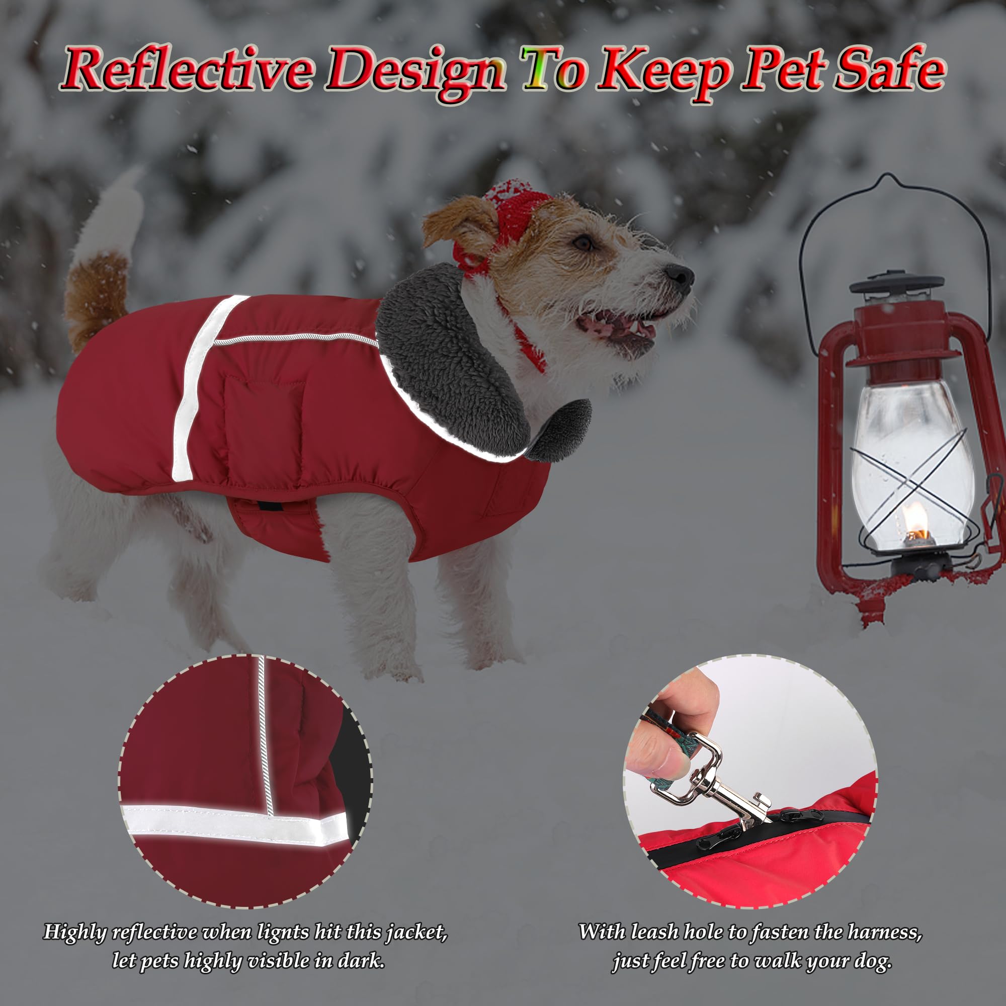 Dogcheer Abrigo cálido para perro, ropa de invierno con cuello polar, chaqueta reflectante para mascotas, ropa para clima frío, impermeable, resistente al viento, chaleco de nieve para cachorros