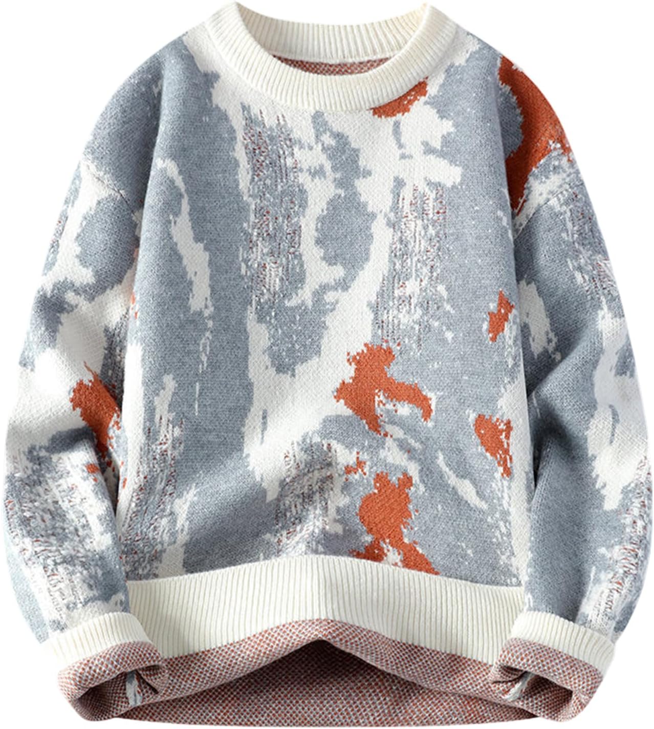 Gihuo Mens Sweater Vintage Cow Printed Sweater Pullover Sweaters Crewneck Oversized Kawaii Sweater Knit Tops Jumper