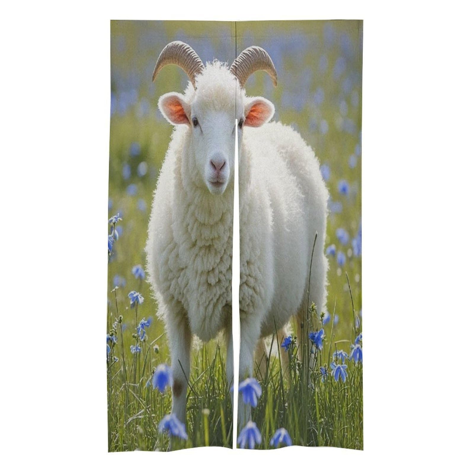 FekiLoot Sheep Door Curtain Splice Japanese Style Theme Blackout Doors Cover Hemp Door Tapestry Temperature Protection Barrier Doors Screen for Various Rooms 17W X 57L Inch