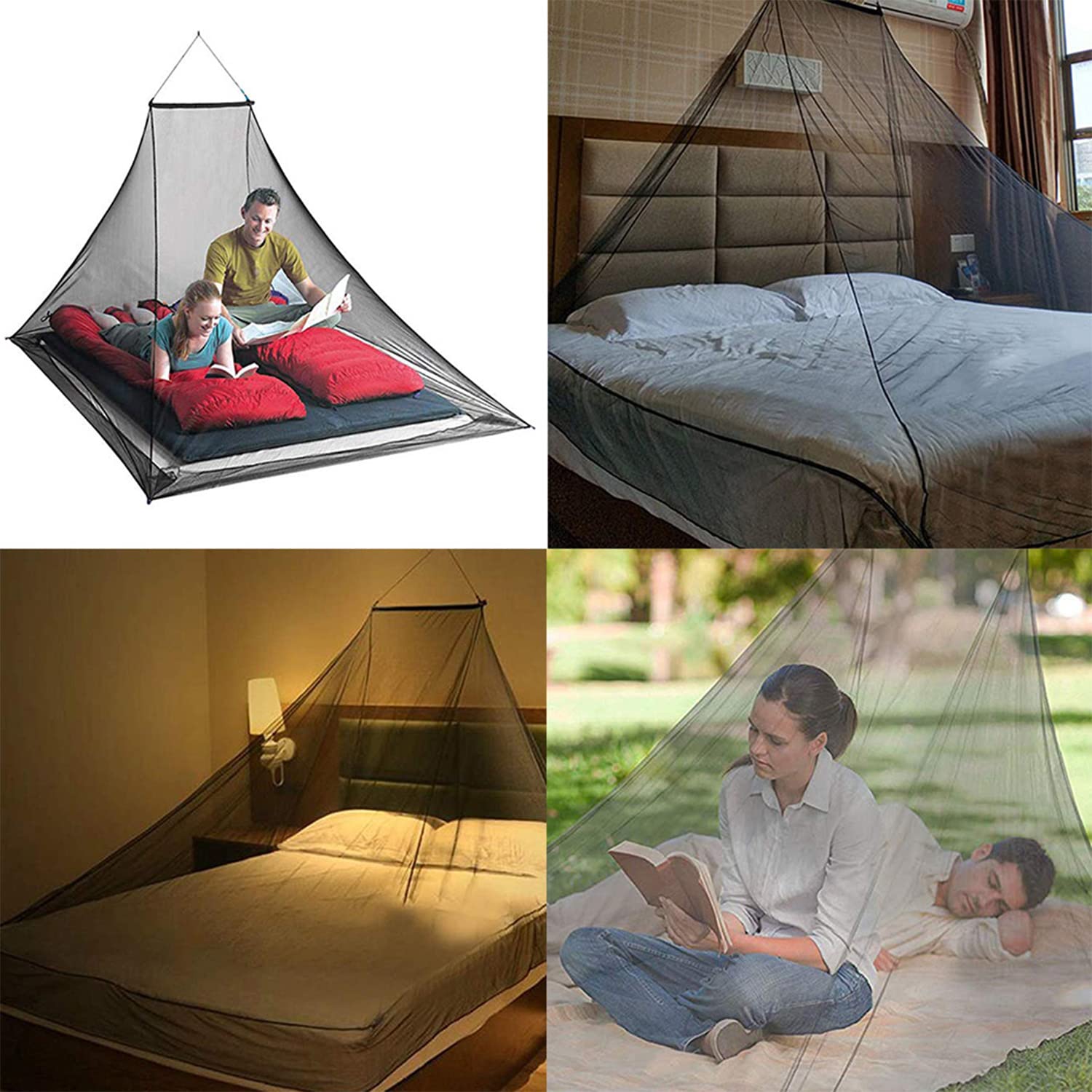 Tragbares Moskitonetz Leichtes Outdoor Reise Netzzelt Insektenschutz Camping Wanderzelt Pyramiden Bettbaldachin (240 * 170 * 130cm, Schwarz)