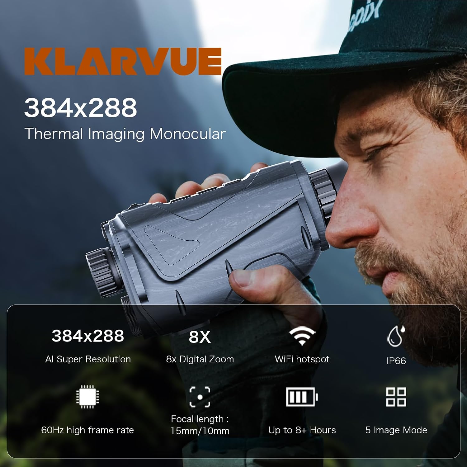 Unveil AI Thermal Imaging Monocular 384×288 TISR 320x240 IR,15mm 60Hz, 12μm Infrared Sensor, 8× Digital Zoom, WiFi & App Control, 32GB Storage, IP66 Waterproof Thermal Camera for Hunting