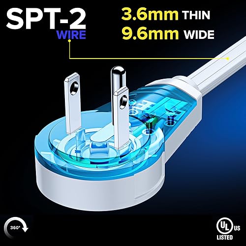 Miniatura 3 de Maximm Cable de extensión de enchufe plano giratorio de 360 de 10 pies, cable de extensión de 3 tomas de corriente múltiple de 16 AWG, cable de