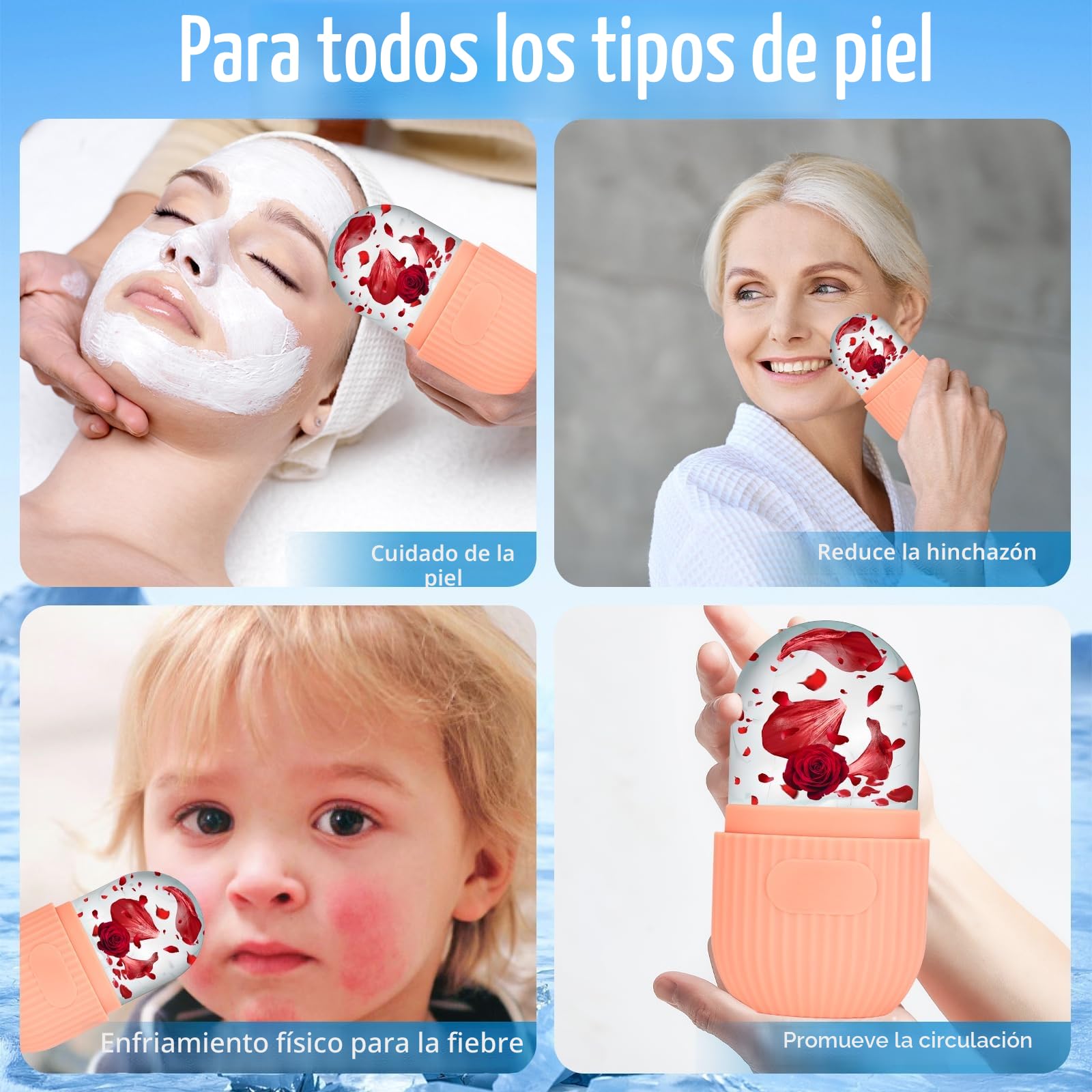 Ice Roller Facial, Hielo Para la Cara de Silicona, Reutilizable Rodillo Facial De Hielo, Rodillo Hielo Facial, Ayuda a Reducir Los Poros, Aliviar el Dolor, Masaje (rosa)