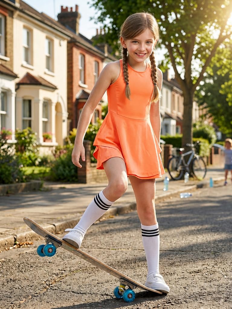 Vestido de tenis y golf para niñas y niñas, vestido sin mangas con pantalones cortos, bolsillos, conjuntos deportivos deportivos de 2 piezas