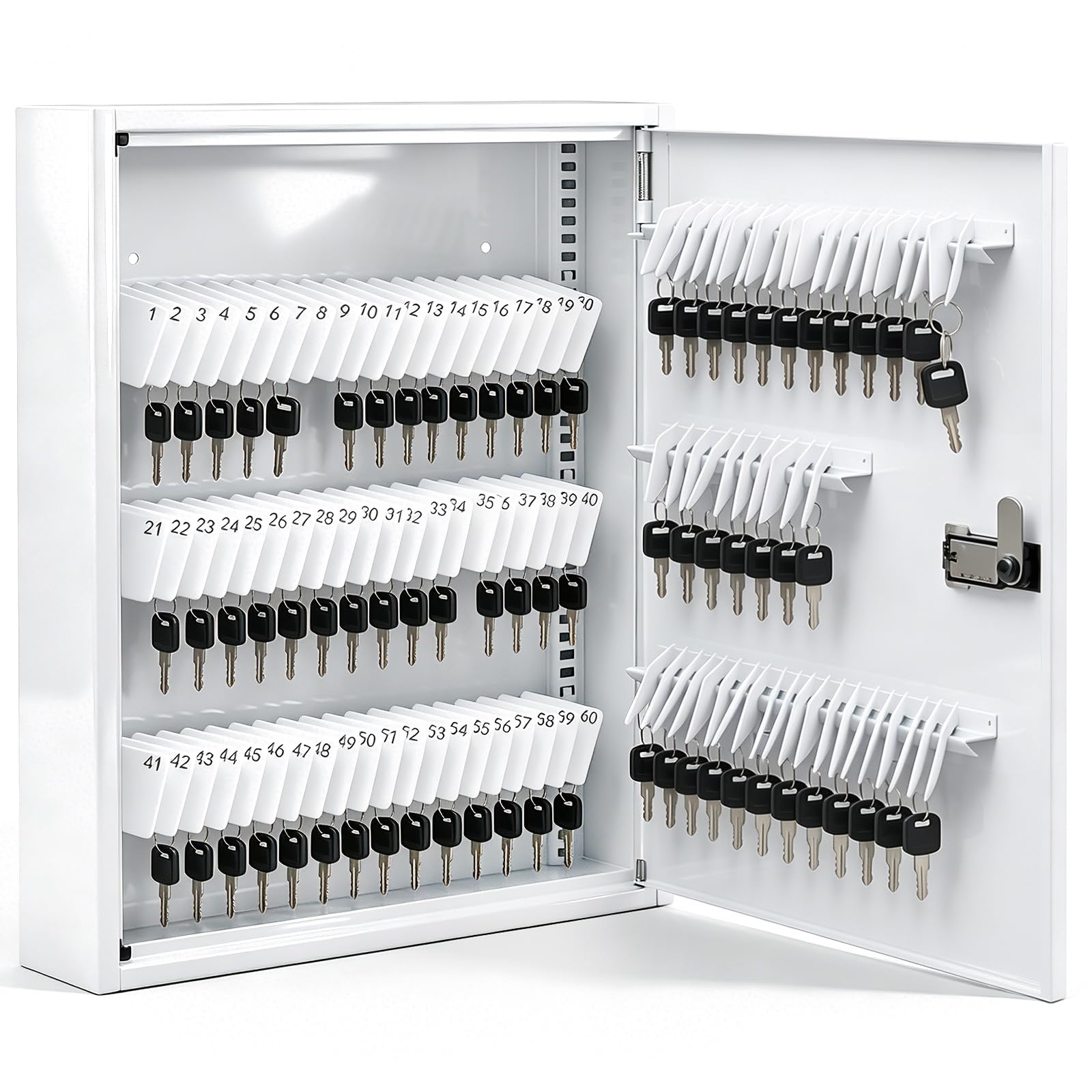 Wesiti 110 Key Lock Box, Key Cabinet with Adjustable Numbered Hooks, White