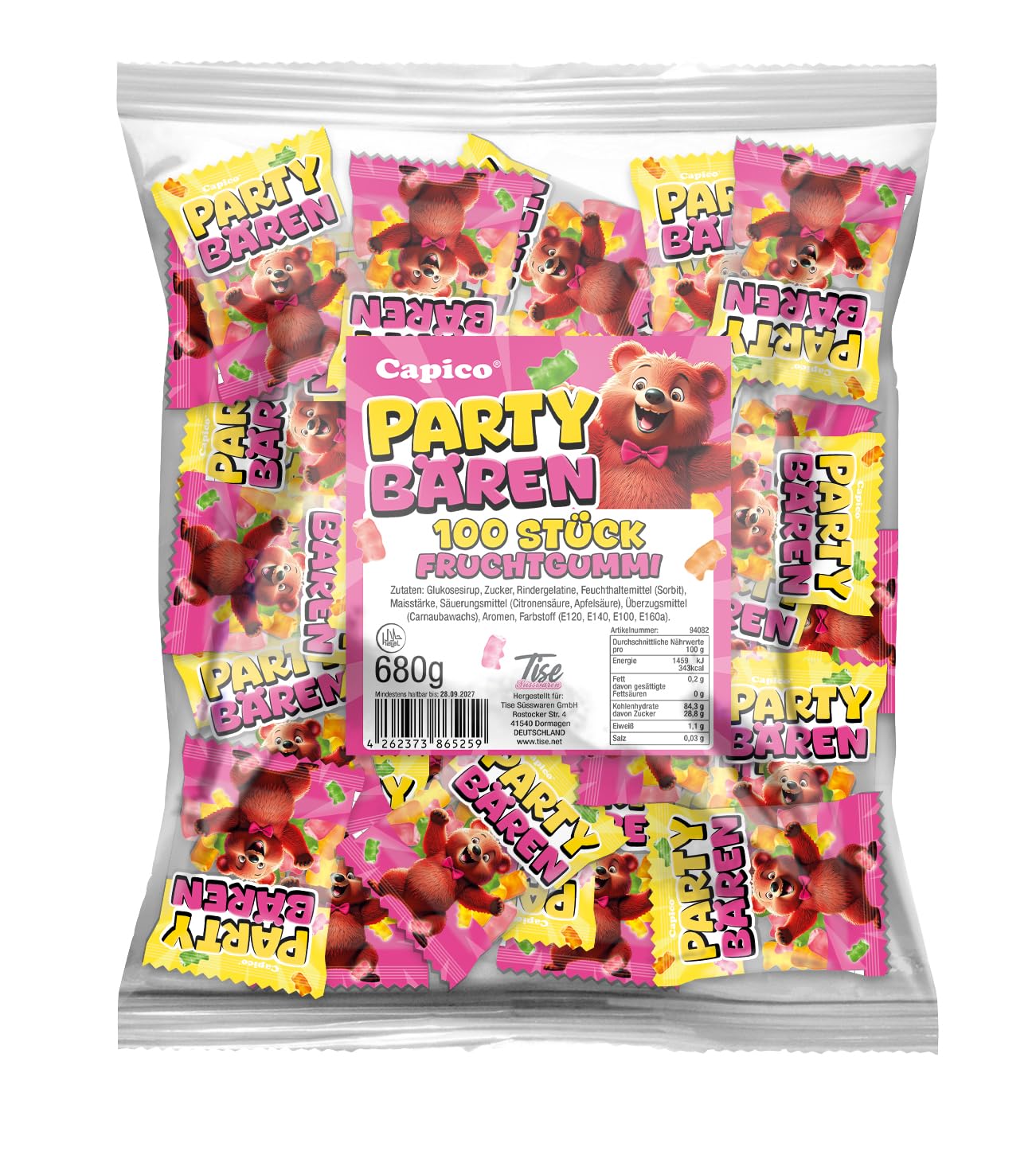 Capico Party Bären Gummibärchen Mix 100 Minibeutel (6 x 680g) einzeln verpackt perfekt geeignet als Wurfmaterial für Karneval, Süßigkeiten Großpackung, Give-away/Halal