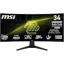 MSI MAG 346CQ – Monitor Gaming Curvo 34” UWQHD 1500R, 3440×1440 VA, 180Hz, 1ms, HDR Ready, Eye Care, HDMI 2.0b, DP 1.4a, Senza Cornice, Stand Regolabile, Montaggio VESA, Nero