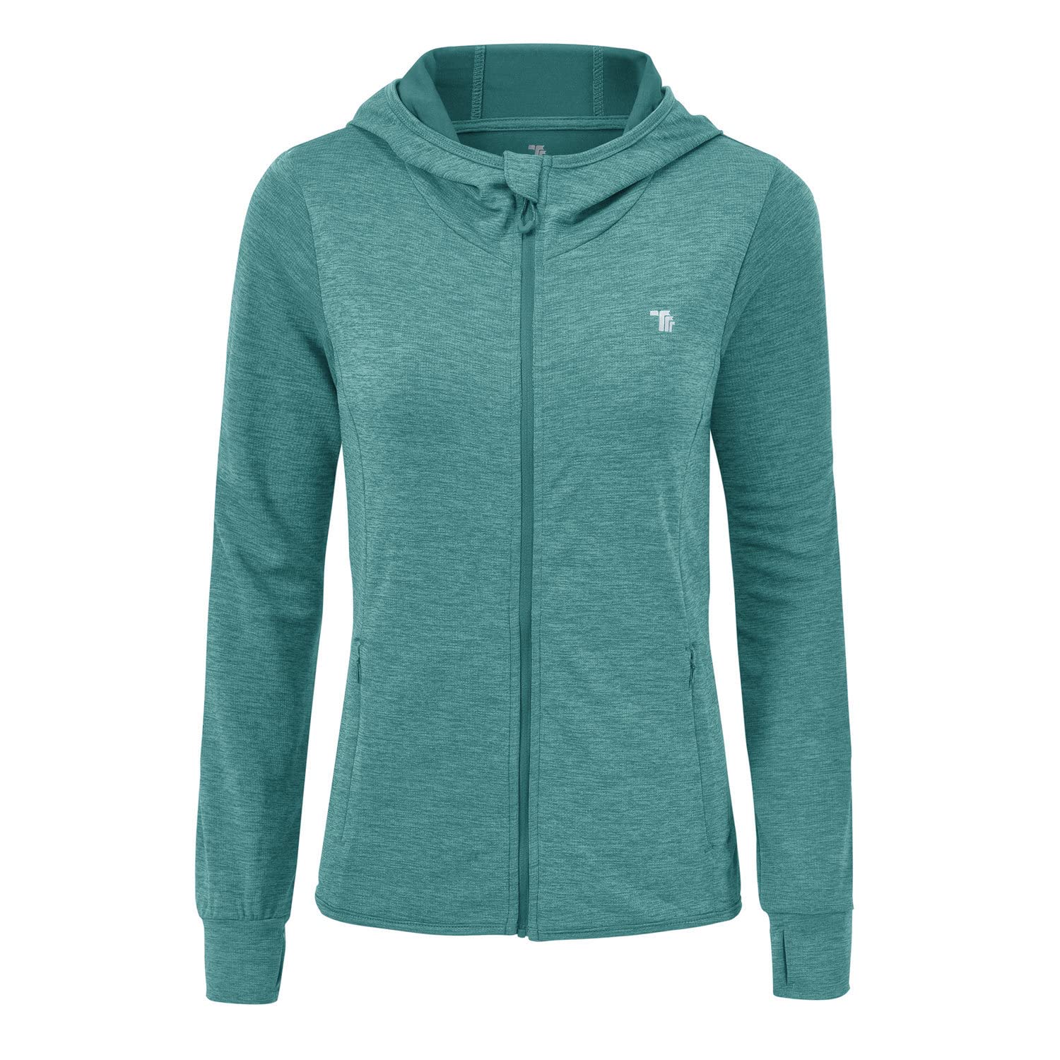 donhobo Hardloopjack voor dames, sportjack, trainingsjack, lange mouwen, fitness, yoga, licht, ademend, volledige ritssluiting, sweatjack met zakken voor duimgaten, blauw, S