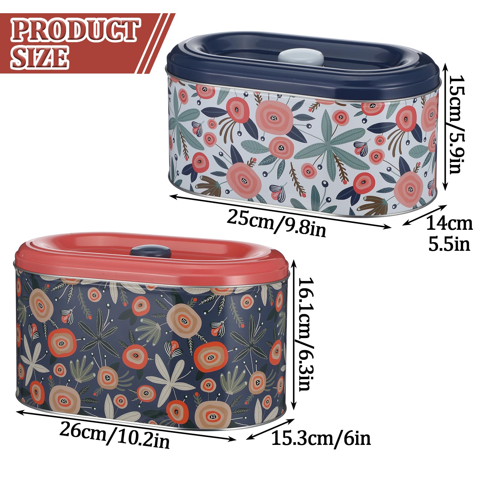JOUTYFOR 2 Pack Cookie Tins, Cookie Snack Jars with Lid, Decorative Candy Canister, Baking Gift Tins Cute Countertop Tinplate Box for Storing Patisseries, Puff Pastries Craft Supplies, 2 Sizes