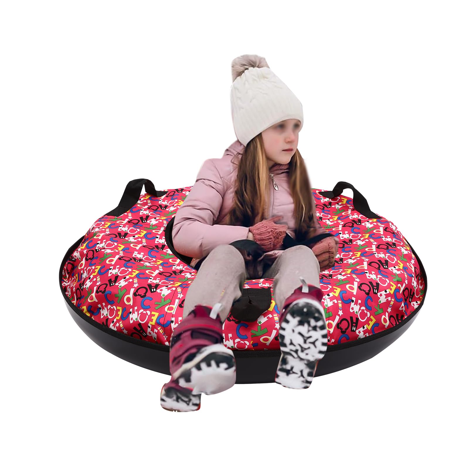 WaShaRoom,Oxford Cloth Inflatable Sledding Tube,Snow Sleds for Kids and Adult, Inflatable Sled,Winter Outdoor Sport,Black,Red,Round,for Snowy Mountains,Winter Mountains and Frozen Lakes,(198.4lbs)