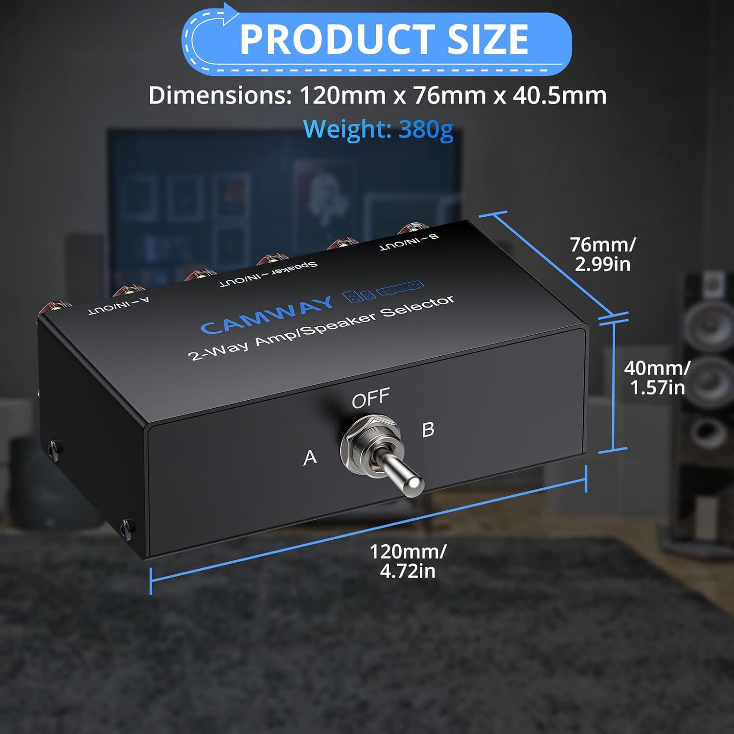 CAMWAY 2-Way Amplifier Speaker Selector Switch Box,Connect 2 Amps to 1 Speaker Pair or 1 Amp to 2 Speaker Pairs, A/B/Off No Need Power,Amp Speaker Switcher for Home Party Garage Music Studio Audio