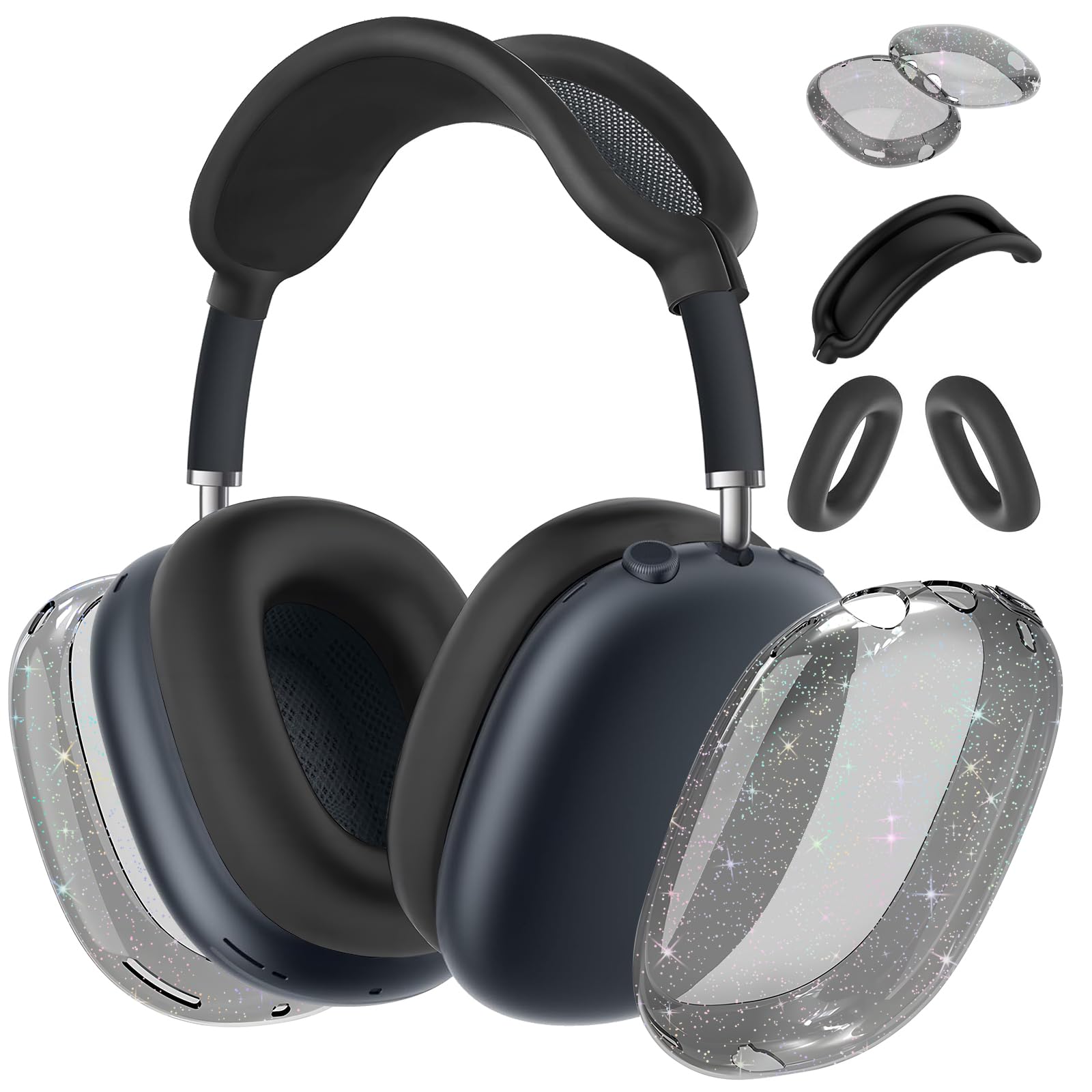 Aiaabq Sparkling Colorful Case Cover for AirPods Max (2024/2020)| Soft TPU Earmuffs| Ear pad Covers|Multi-Color Shimmer Design | Scratch & Drop