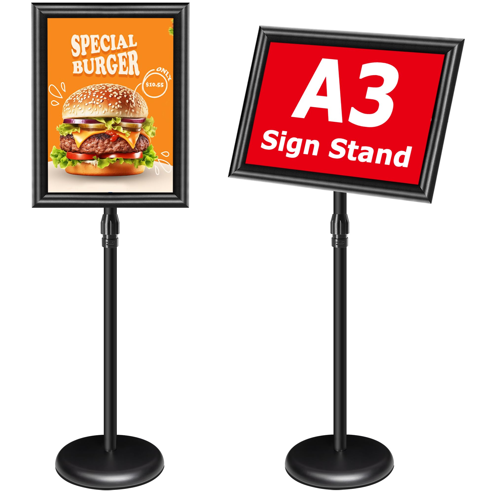 Soporte para Carteles A3 Aluminio Ajustable Giratorio 360° Soporte de Información Publicitario,Atril Expositor Menú Display Póster Oficina Restaurante Tienda Negro