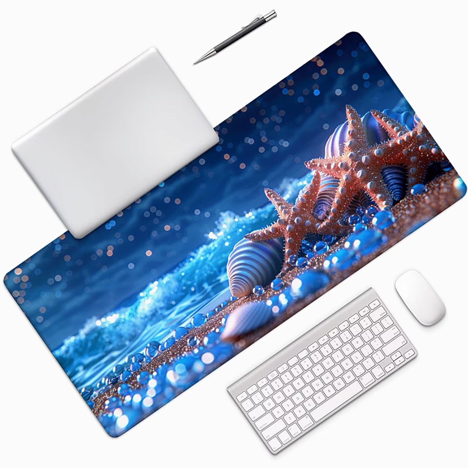 Conchiglia Tappetino Mouse Gaming xxl 1000 x 500 mm, Tappetino Scrivania Blu Con Bordi Cuciti, Presa Stabile su Superfici Lisce, Impermeabile Antiscivolo Mouse Pad per Gaming Accessori Regalo q2-168