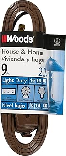 Woods Light Duty Extension Cord, 9Ft, 16 Gauge, SPT-2, 3 Outlet Cube Tap, Indoor Cord, Brown, 0601