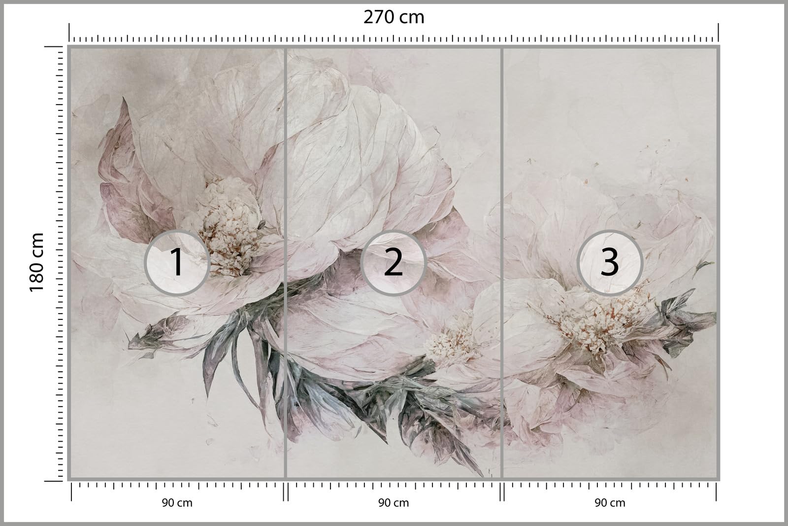 Muralo - Tapeta 3D z włókniny - fototapeta z efektem 3D - tapeta do salonu, sypialni, tapeta ścienna - fototapeta - kwiaty w stylu vintage - szer. 270 cm x wys. 180 cm