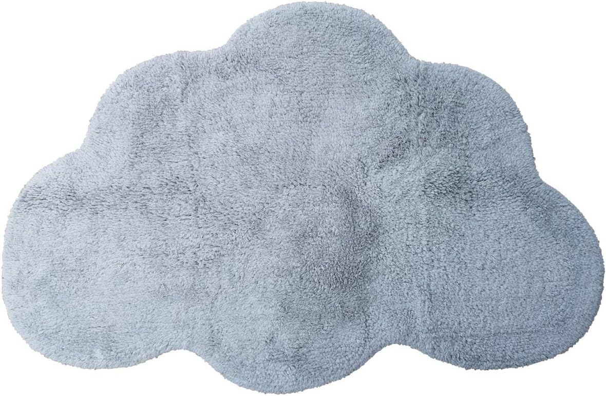 Habudda Cloud Shape Washable Bedside Rugs for Kids Room Nursery Door Mat Warm Soft 100% Cotton Luxury Plush Handmade Knitted Baby Decoration Rugs 100CM*65CM (Grey)