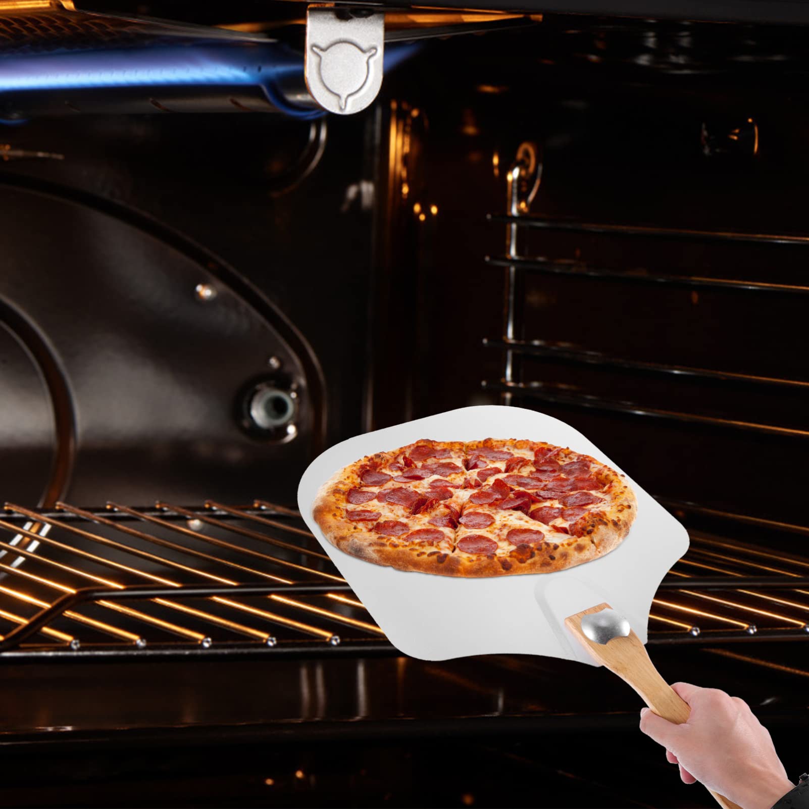 Espátula para Pizza de Acero Inoxidable Plegable con Mango de Madera | Blanco, Resistente Oxidación, Herramienta DIY para Cocina, Referencia de Palas para Pizza