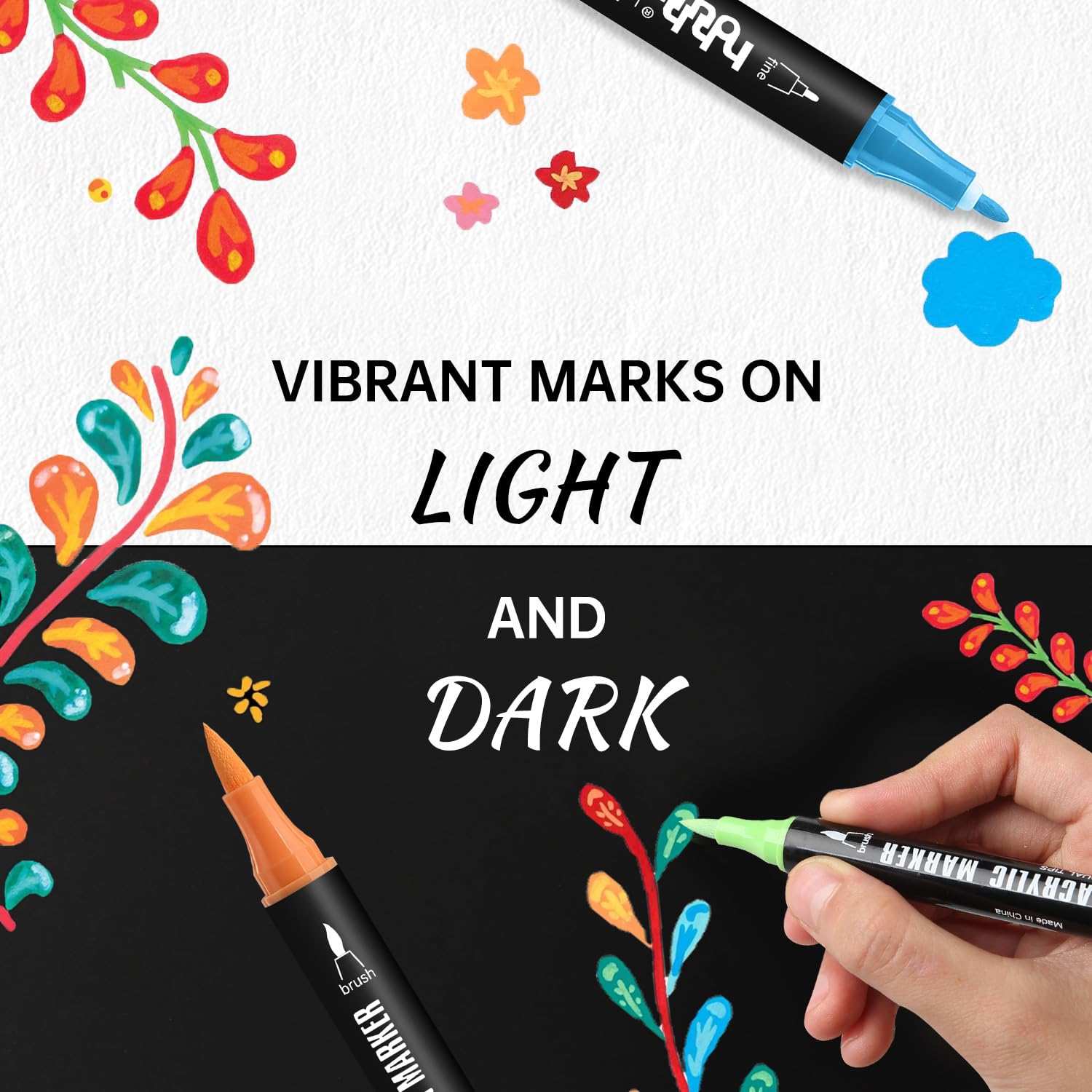 hhhouu Set di 100 Pennarelli Acrilici – Doppia Punta Fine e Tonda – Pennarelli Permanenti per Pietra, Legno, Vetro, Ceramica, Tela, Metallo, DIY e Scrapbooking HO-AM100