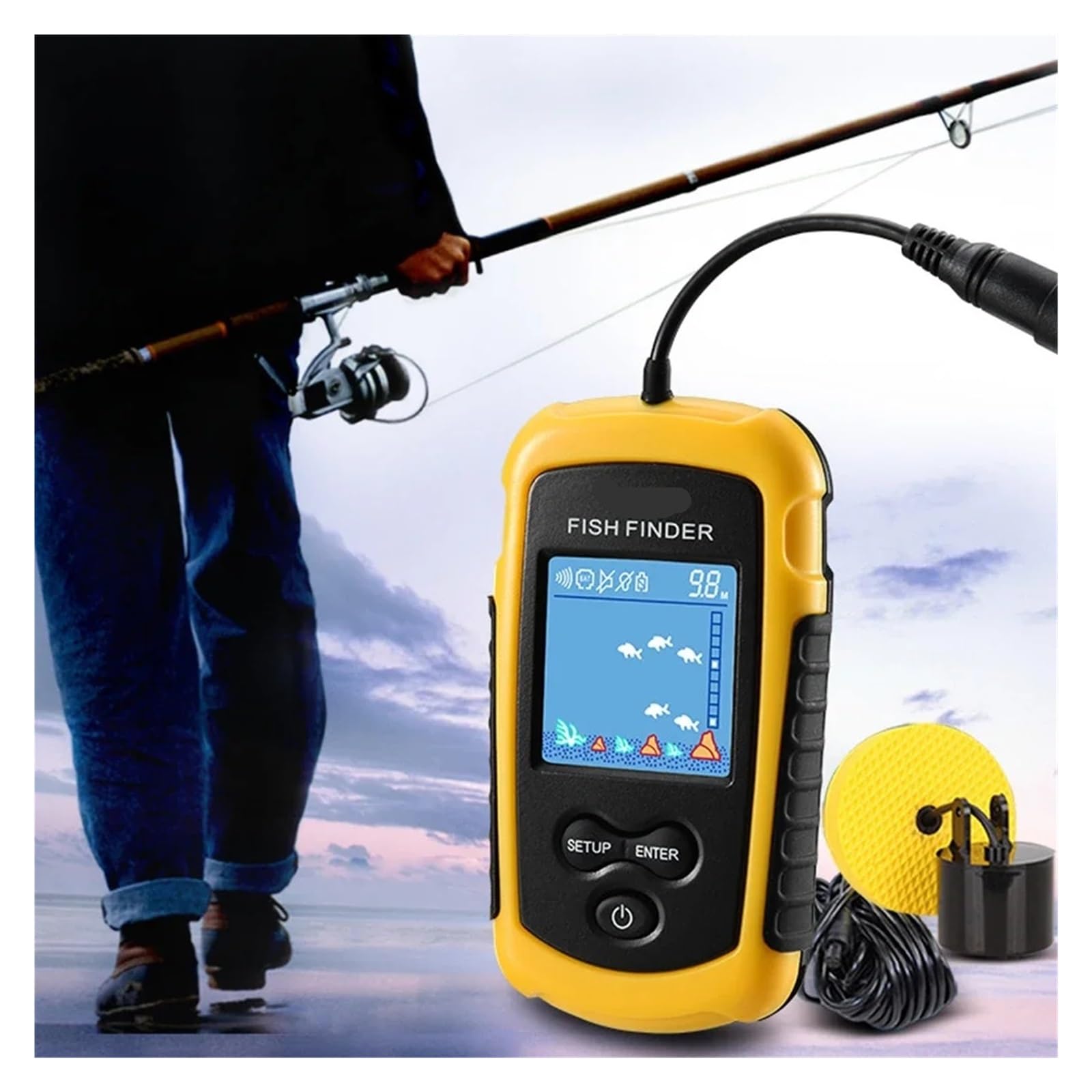 Portable Fish Finders 100M Sonar Fishing lure Echo Sounder Finder Alarm Transducer Lake Sea(FF1108-1)
