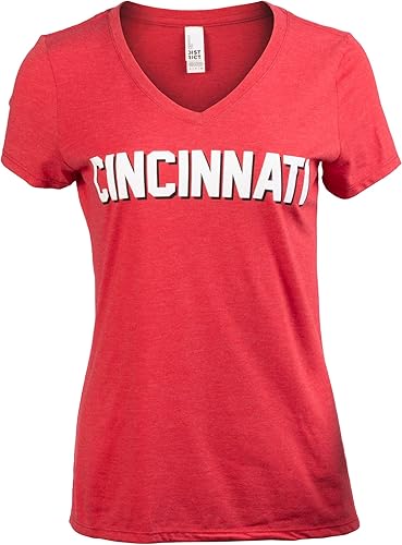 Cincinnati Camiseta clásica retro negra, roja, azul, gris, Ohio City Pride Newport Fan para mujer con cuello en V, Azul