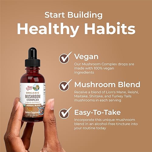 Miniatura 5 de MaryRuth's - Complejo de hongos orgánicos USDA | Gotas líquidas de hierbas | Apoyo inmunológico, función cognitiva, alivio del estrés, bienestar