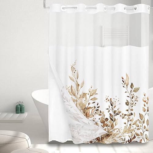 Vista 185 de Tititex - Juego de cortinas de ducha de eucalipto verde oliva, hojas de acuarela en la parte superior con decoración floral de baño, 60 x 72 Hojas