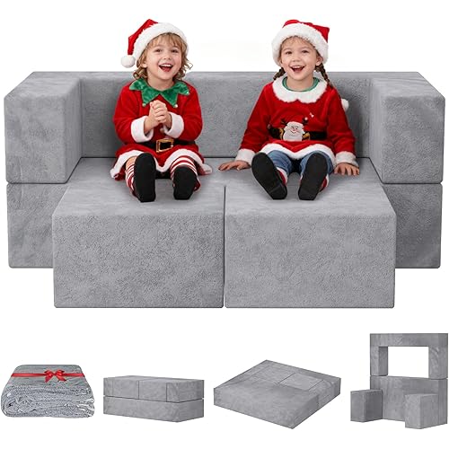 BIERUM Kids Couch, 6PCS Modular Kids Play Chair with Blanket, Kid Sofa for Playroom & Indoor, Convertible Toddler Cushions for Girls and Boys