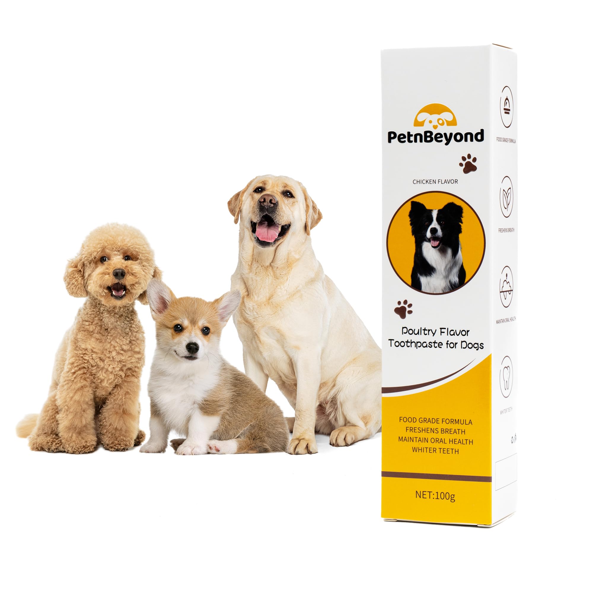PetnBeyond Dog Toothpaste - Poultry Flavor Teeth Brushing Cleaner, Pet Breath Freshener, Oral Care, Professional Pet Toothpaste for Dogs and Cats. Controls Plaque, Tartar, Bad Breath, Reduces Plaque