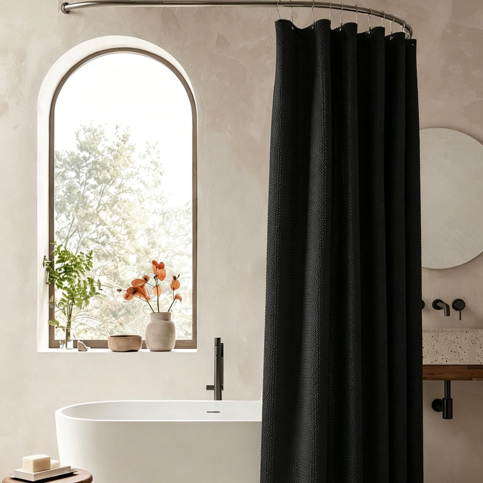 RCYONGQ Shower Curtain for Bathroom Mould Proof and Mildew Resistant, Waterproof Bathroom Curtains Includes 12 Pcs Curtain Hooks, Quick-Drying, 230g/㎡ for Bathroom Wet Room Tub(Black,200x240cm)