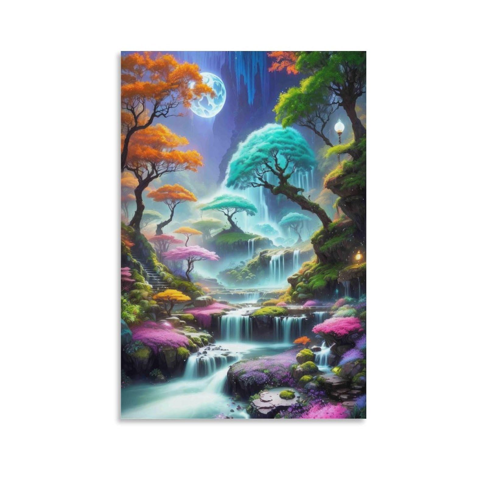 DHBANEIOK Fantasy Forest Landscape Poster Artwork Giclee Canvas Prints Modern Canvas Wall Art Picture Wall Hanging for Bathroom Wall Decor 12x18inch(30x45cm)