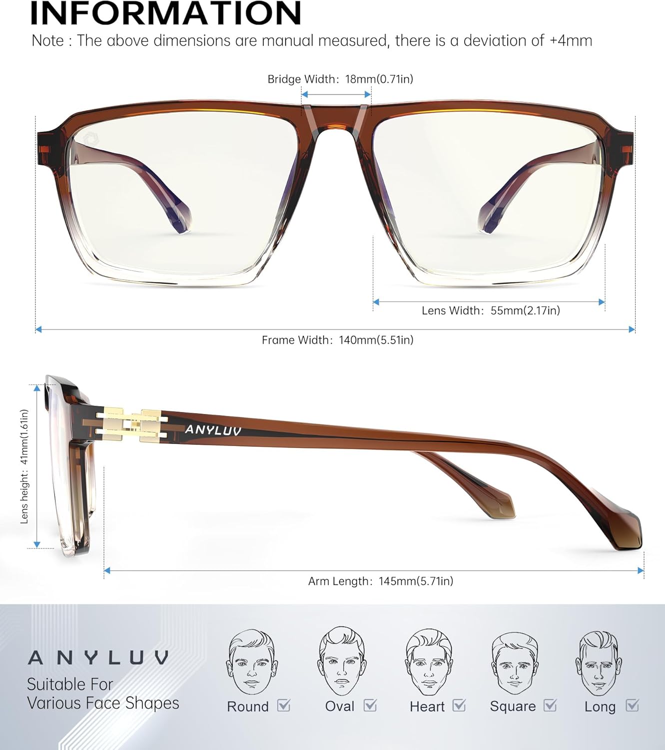 ANYLUV Blue Light Glasses Men, Fashionable Business Style Glasses for Men Women, Integrated Nose Pad for Eye Protection - Image 4