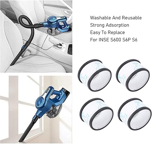 Miniatura 4 de 4 filtros de repuesto para aspiradora INSE S600 S6, filtros lavables y reutilizables, filtros de piezas de aspiradora fáciles de instalar