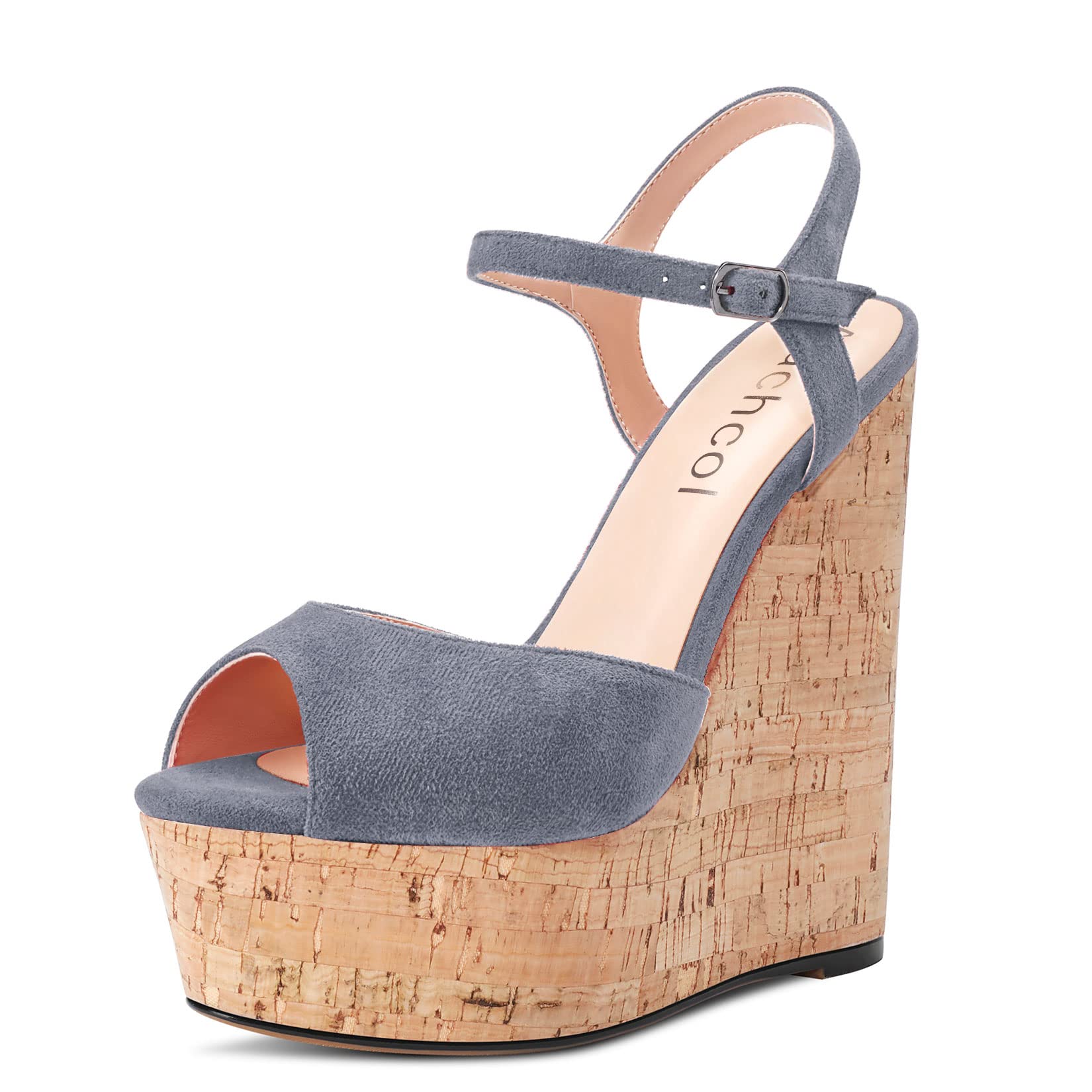 Aachcol Donna Zeppa Piattaforma Sandali Aperte sulla Punta Cinturino alla Caviglia Slingback Laccio Alto High Tacco Heel Dress Scarpe Pumps Scamosciato 15 CM