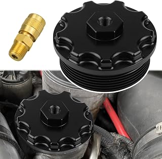 Fuel Filter Cap With Fuel Pressure Port Fit for 2003-2007 Ford F250 F350 F450 F550 Super Duty International 6.0L Diesel Black