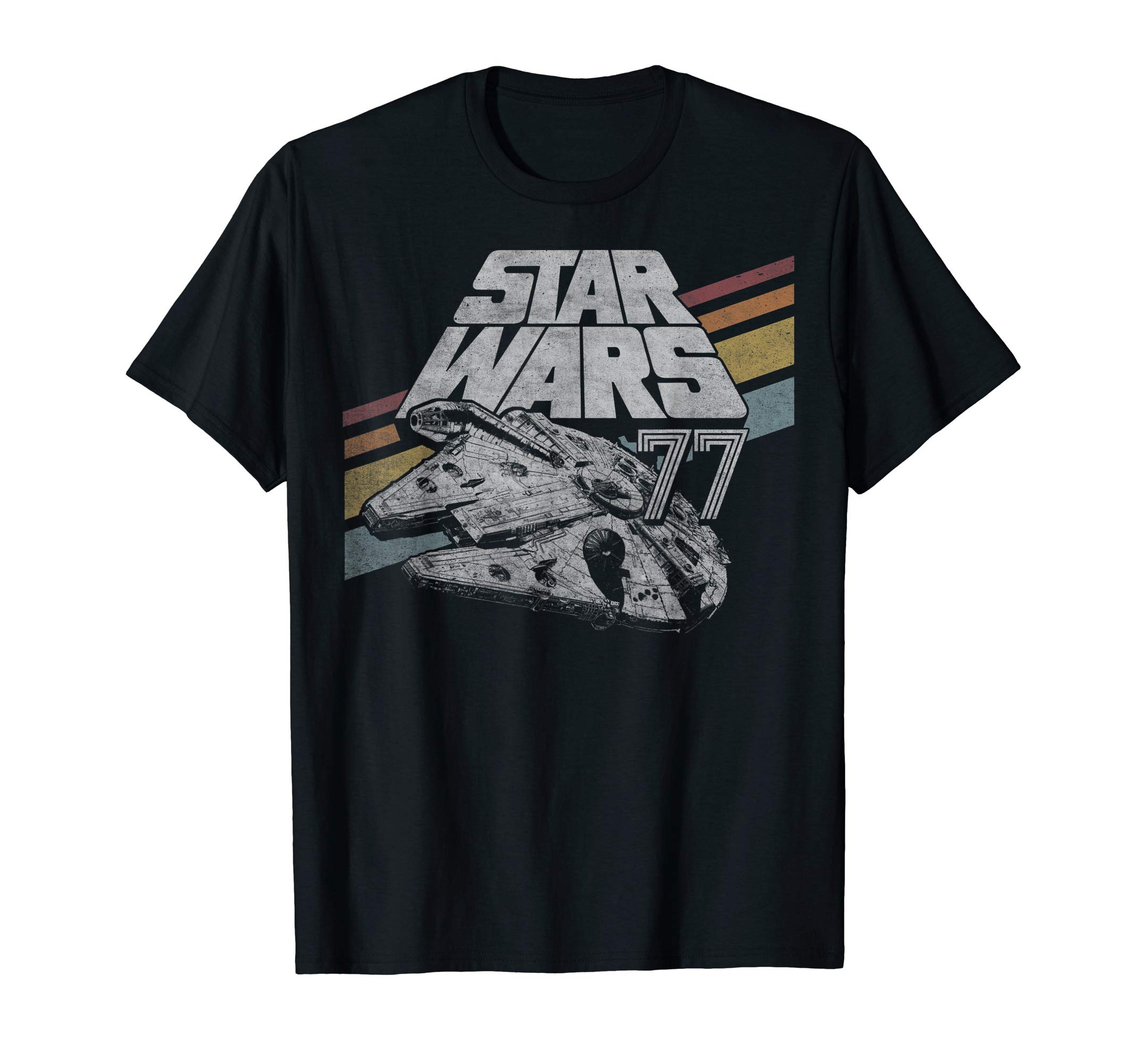 Millennium Falcon 77 Retro Diagonal Stripe Disney+ T-Shirt