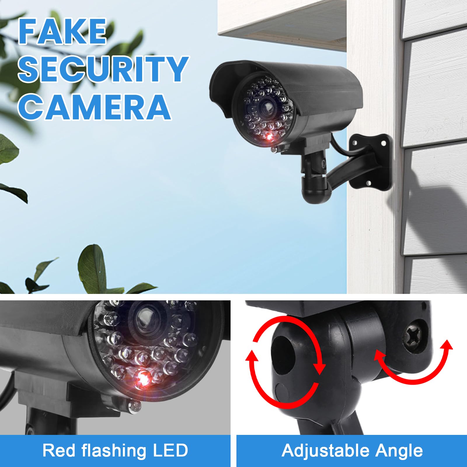 Sporgo Telecamera Finta 3 Pezzi: Sorveglianza Esterna con Luce LED Rossa Lampeggiante, Sicurezza per Interni ed Esterni