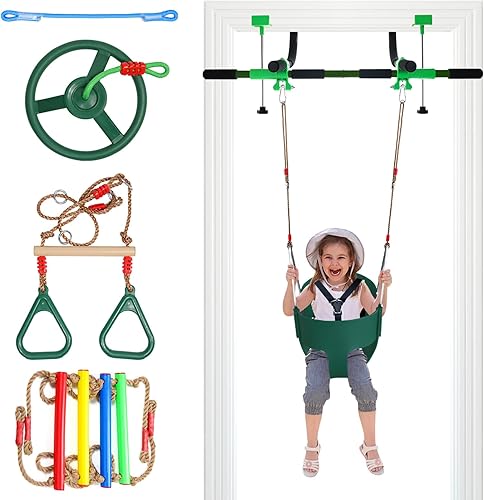 Columpio de puerta para niños y barra de dominadas para adultos  Columpio interior para niños con 4 accesorios  Gimnasio multifunción para la