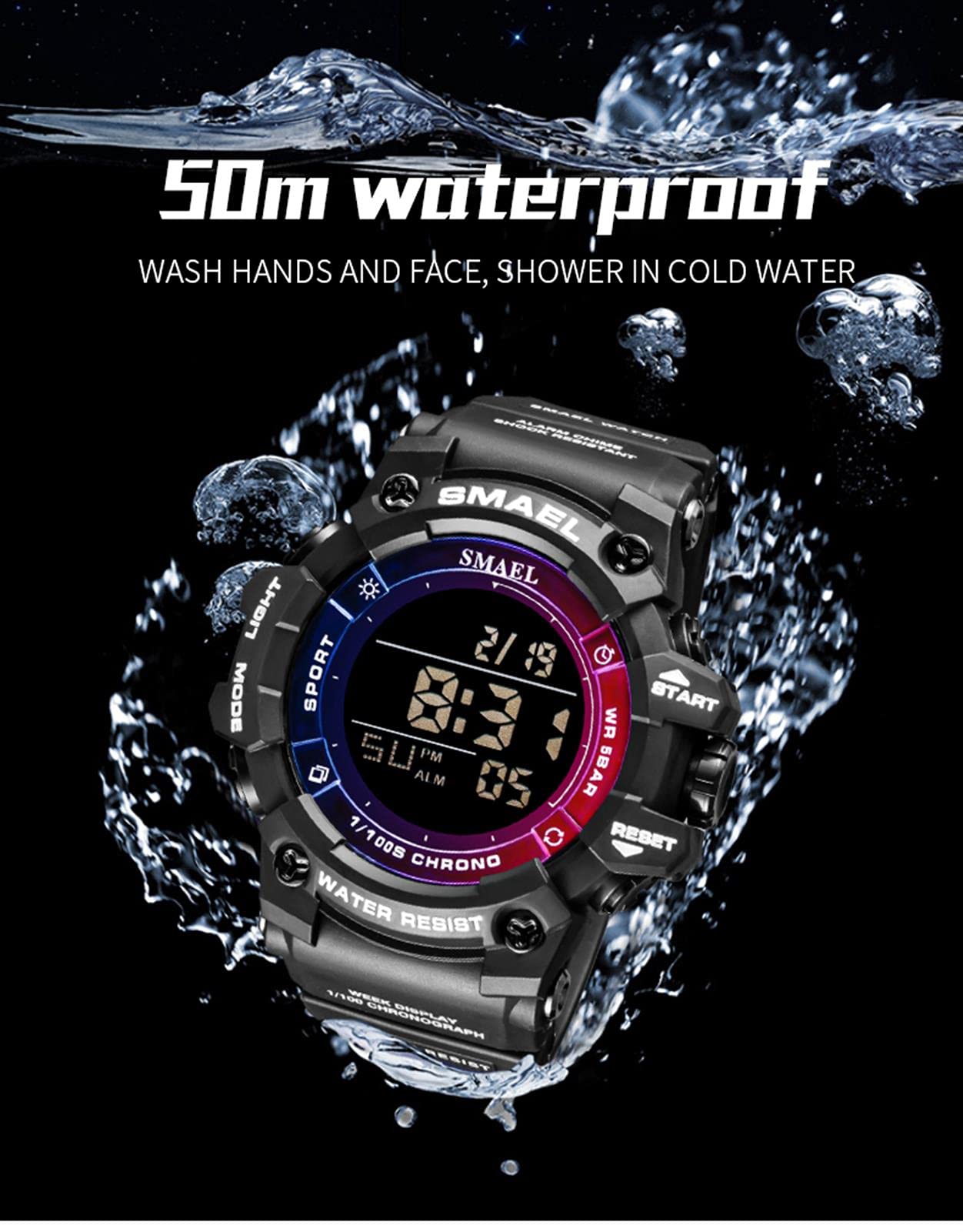 Montre De Sport Electronique Digitale Étanche pour Homme Militaire Montres De Sport Extérieur Multifonction Chronographe À Quartz Numérique