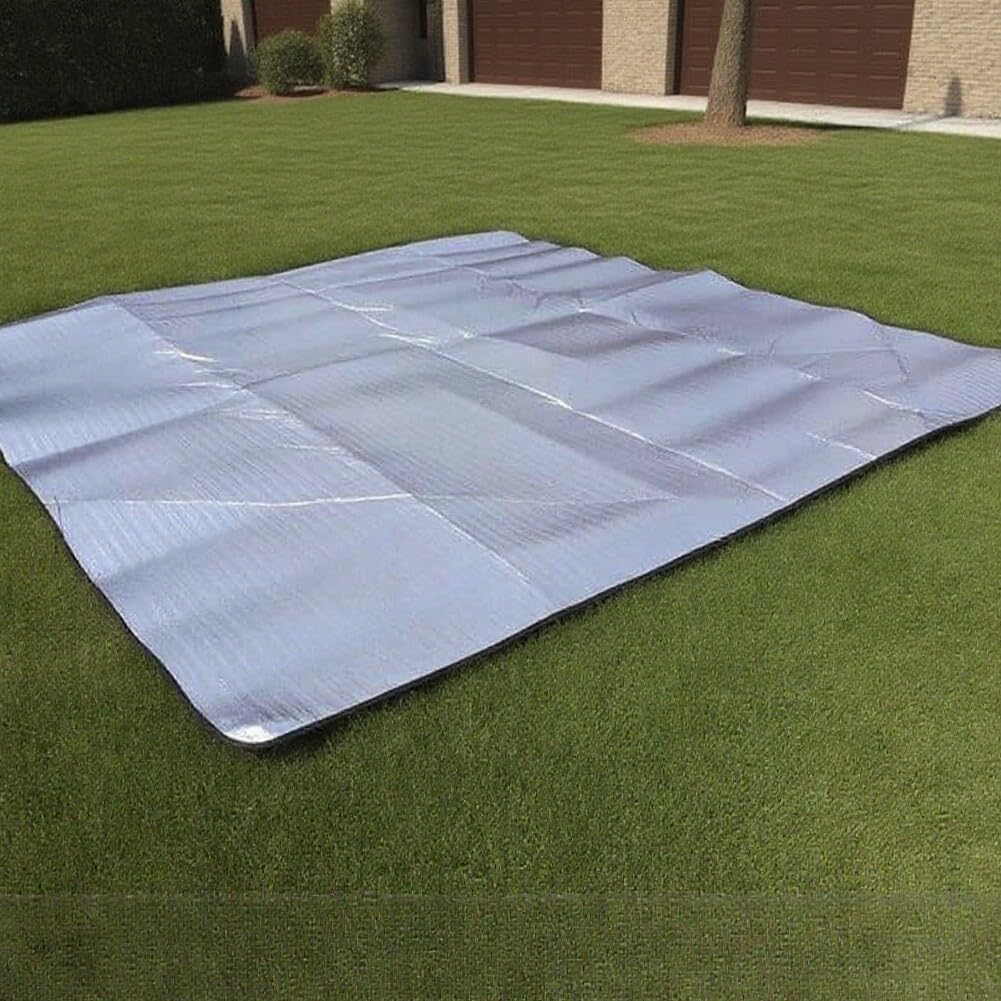 Tapis de pique-nique double face en feuille d'aluminium résistant à l'humidité pour une utilisation en plein air, y compris la cuisine de camping (200 x 200 cm)