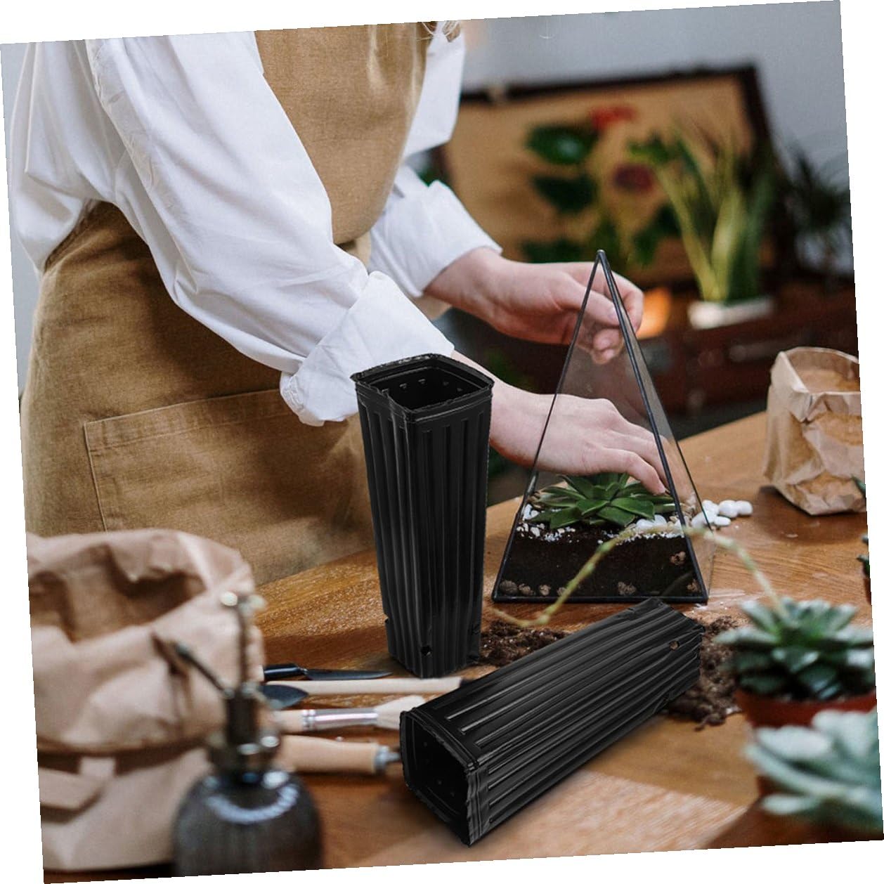 MAGICLULU Verdickte Kunststoff Pflanztöpfe 60 Stück Tiefe Anzuchtbecher mit Belüftung und Drainage Schwarzer Pp Pflanzbehälter für Garten und Gemüseanbau