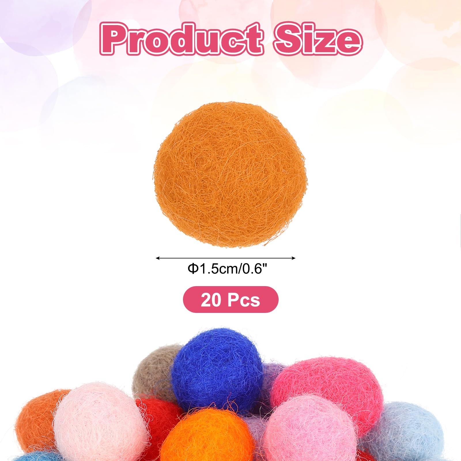 PATIKIL Wool Felt Balls Beads Wool Felting Pom 1.5cm 15mm Orange Red for Home Crafts Handcrafts Project DIY Pack of 20 - Image 2