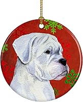 Vista 74 de Caroline's Treasures Dachshund copos de nieve rojos y verdes, adorno de cerámica de Navidad para colgar en el árbol de Navidad, decoración