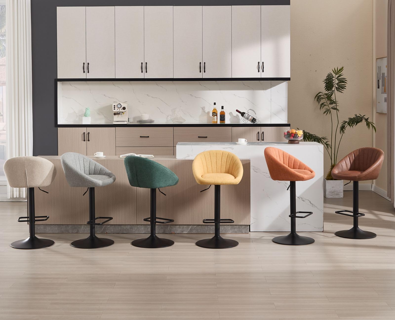 chairus Tabouret de Bar Lot de 2 Chaise de Bar Réglable Repose-Pied, Beige | Chaise Haute Bar Moderne Tabouret Haut en Tissu Coussin Confortable Pieds en Métal pour Bar Ilot Central Cuisine