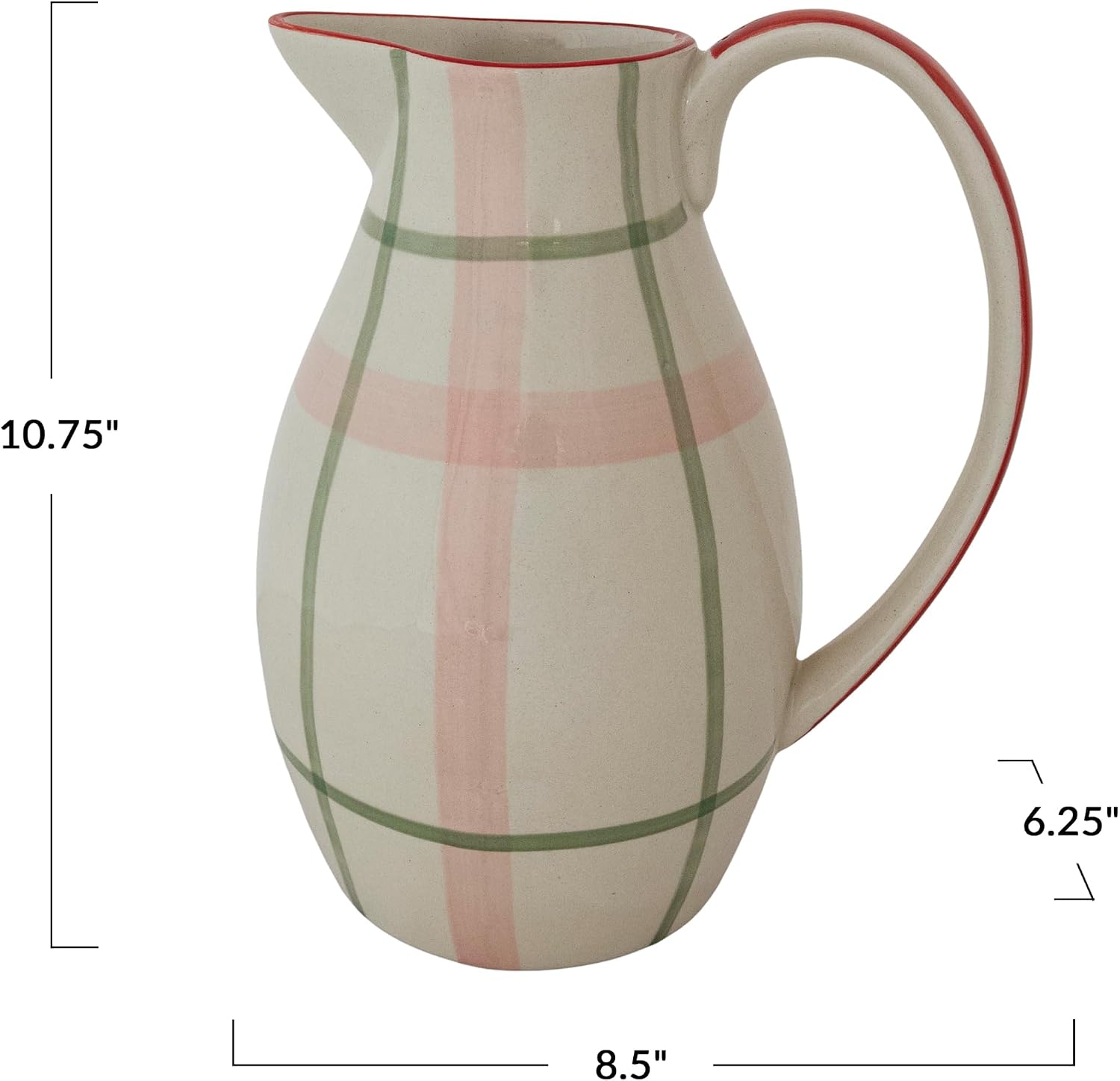 Creative Co-Op Hand-Painted Stoneware Pitcher with Eclectic Plaid Motif