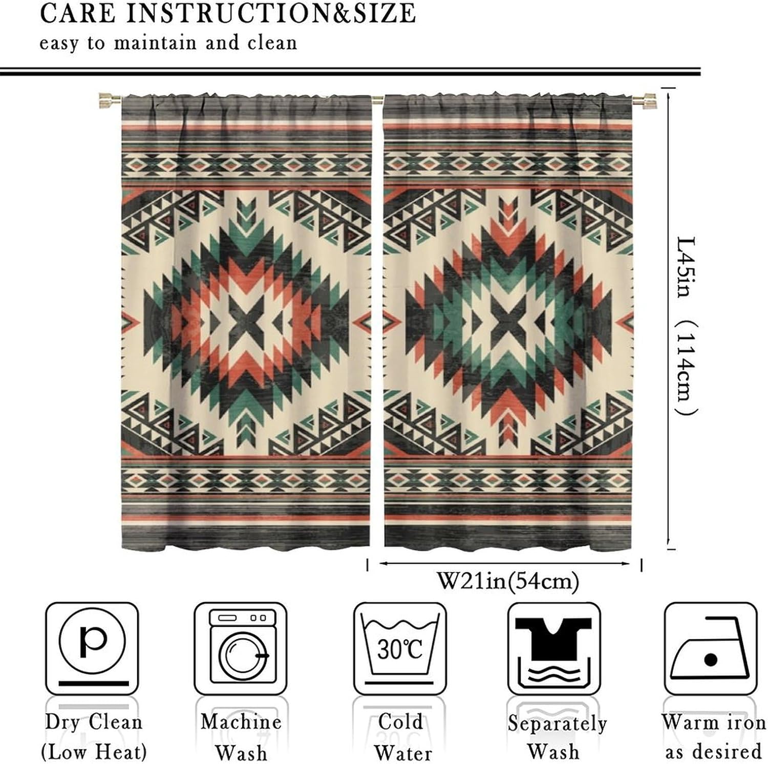 Aztec Thermal Insulated Curtain, Native American South Western Fantasy Boho Tribal Pattern Window Rod Pocket Blackout Curtains Panels for Bedroom Living Room Kitchen Office Drapes 42x45in - Image 2